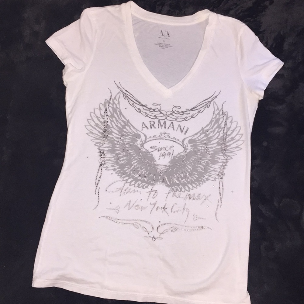 Armani Exchange white rhinestone top